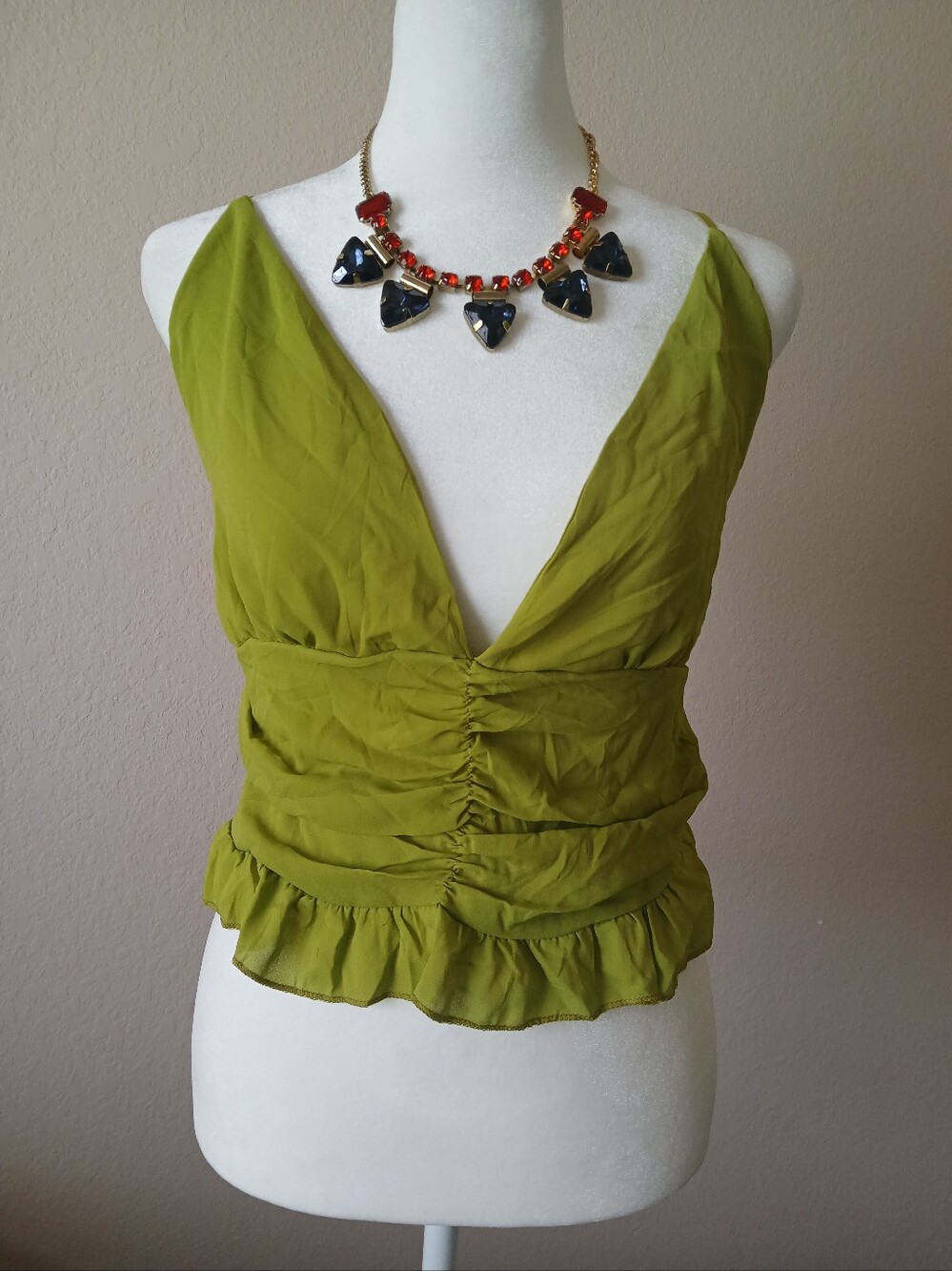 Boohoo Olive Green Ruched V-Neck Camisole